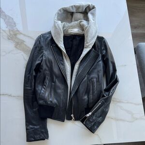 A.L.C. Leather Jacket with Gray Hood